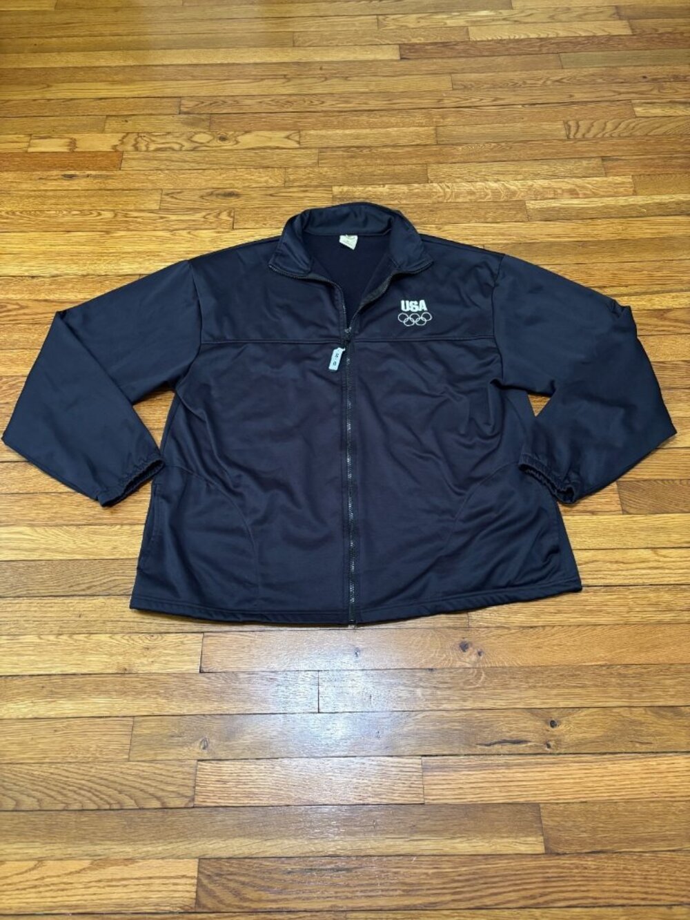 USA Olympic Committee Black Embroidered Rings Lightweight Track Jacket Sz 3XL